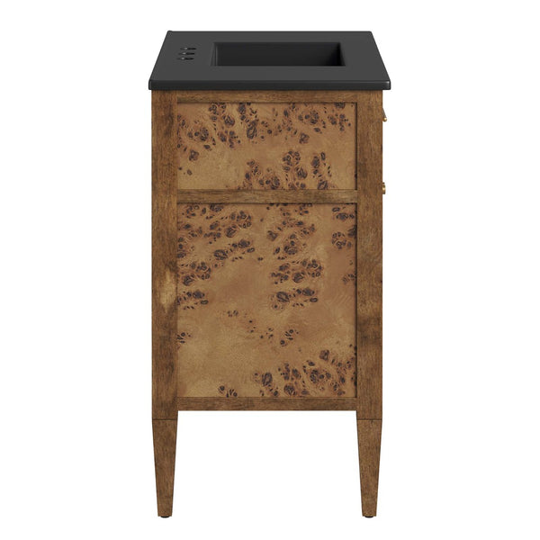 Modway Furniture Elysian 36" Burl Wood Bathroom Vanity - Handcrafted Mango Wood, Modern Design with Ceramic Sink EEI-6450-BLK-BRN