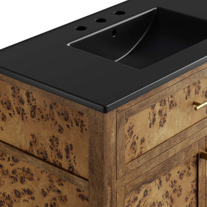 Modway Furniture Elysian 36" Burl Wood Bathroom Vanity - Handcrafted Mango Wood, Modern Design with Ceramic Sink EEI-6450-BLK-BRN