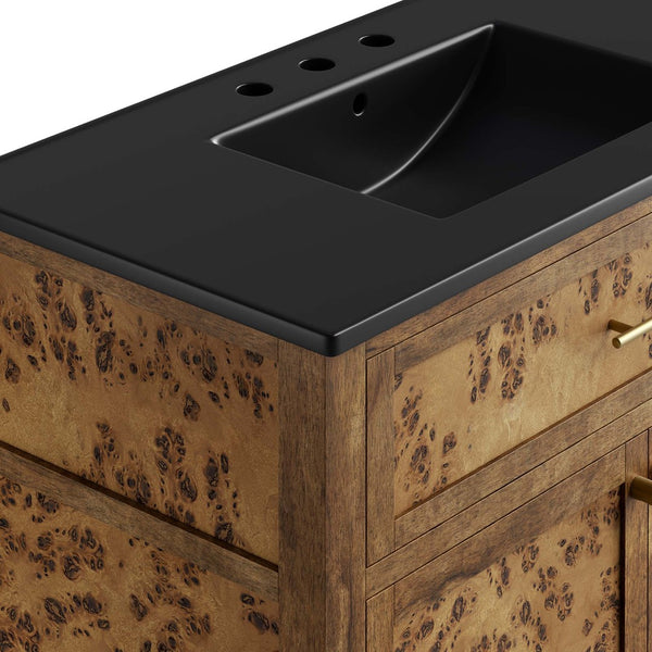 Modway Furniture Elysian 36" Burl Wood Bathroom Vanity - Handcrafted Mango Wood, Modern Design with Ceramic Sink EEI-6450-BLK-BRN