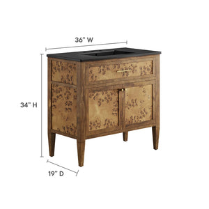 Modway Furniture Elysian 36" Burl Wood Bathroom Vanity - Handcrafted Mango Wood, Modern Design with Ceramic Sink EEI-6450-BLK-BRN
