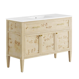 Modway Furniture Elysian 48" Wood Single Sink Bathroom Vanity - Handcrafted Mango & Burl, Modern Storage Solution EEI-6451-WHI-BUR