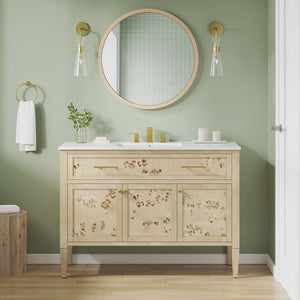 Modway Furniture Elysian 48" Wood Single Sink Bathroom Vanity - Handcrafted Mango & Burl, Modern Storage Solution EEI-6451-WHI-BUR