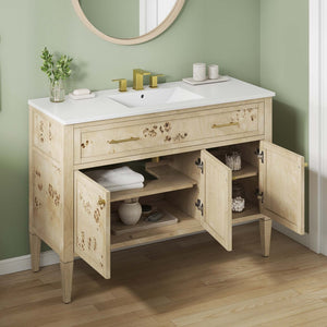 Modway Furniture Elysian 48" Wood Single Sink Bathroom Vanity - Handcrafted Mango & Burl, Modern Storage Solution EEI-6451-WHI-BUR