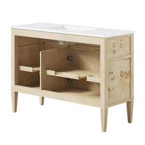 Modway Furniture Elysian 48" Wood Single Sink Bathroom Vanity - Handcrafted Mango & Burl, Modern Storage Solution EEI-6451-WHI-BUR