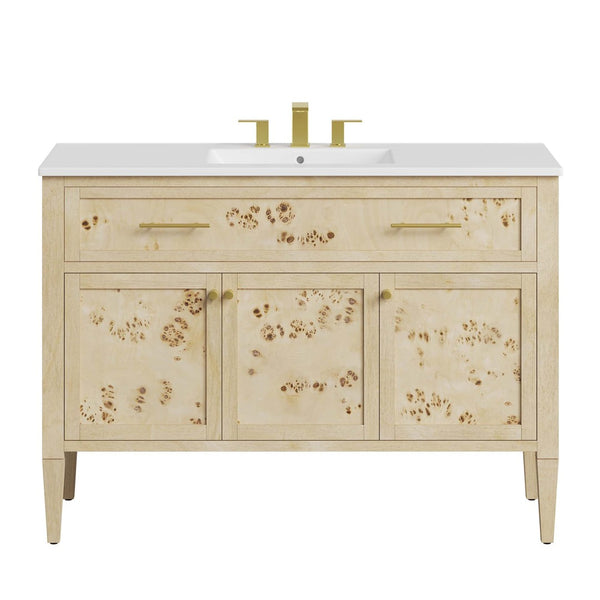 Modway Furniture Elysian 48" Wood Single Sink Bathroom Vanity - Handcrafted Mango & Burl, Modern Storage Solution EEI-6451-WHI-BUR