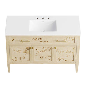 Modway Furniture Elysian 48" Wood Single Sink Bathroom Vanity - Handcrafted Mango & Burl, Modern Storage Solution EEI-6451-WHI-BUR