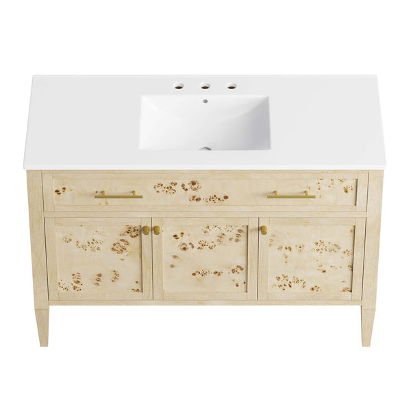 Modway Furniture Elysian 48" Wood Single Sink Bathroom Vanity - Handcrafted Mango & Burl, Modern Storage Solution EEI-6451-WHI-BUR