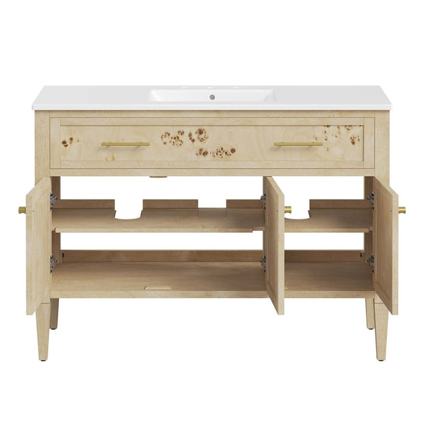 Modway Furniture Elysian 48" Wood Single Sink Bathroom Vanity - Handcrafted Mango & Burl, Modern Storage Solution EEI-6451-WHI-BUR