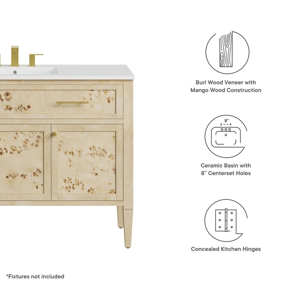 Modway Furniture Elysian 48" Wood Single Sink Bathroom Vanity - Handcrafted Mango & Burl, Modern Storage Solution EEI-6451-WHI-BUR