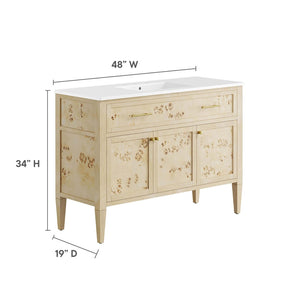Modway Furniture Elysian 48" Wood Single Sink Bathroom Vanity - Handcrafted Mango & Burl, Modern Storage Solution EEI-6451-WHI-BUR