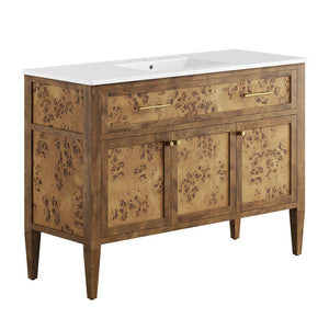 Modway Furniture Elysian 48" Wood Single Sink Bathroom Vanity - Handcrafted Mango & Burl Design with Storage Solutions EEI-6452-WHI-BRN