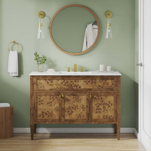 Modway Furniture Elysian 48" Wood Single Sink Bathroom Vanity - Handcrafted Mango & Burl Design with Storage Solutions EEI-6452-WHI-BRN