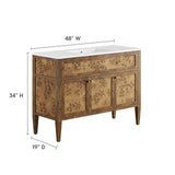 Modway Furniture Elysian 48" Wood Single Sink Bathroom Vanity White Brown 18.5 x 48 x 39.5