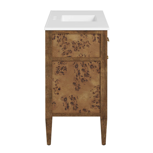 Modway Furniture Elysian 48" Wood Single Sink Bathroom Vanity - Handcrafted Mango & Burl Design with Storage Solutions EEI-6452-WHI-BRN