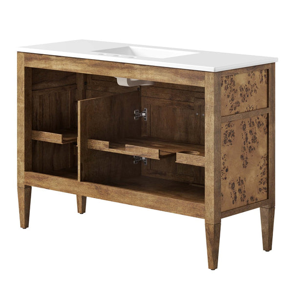 Modway Furniture Elysian 48" Wood Single Sink Bathroom Vanity - Handcrafted Mango & Burl Design with Storage Solutions EEI-6452-WHI-BRN