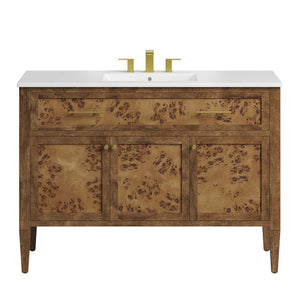 Modway Furniture Elysian 48" Wood Single Sink Bathroom Vanity - Handcrafted Mango & Burl Design with Storage Solutions EEI-6452-WHI-BRN