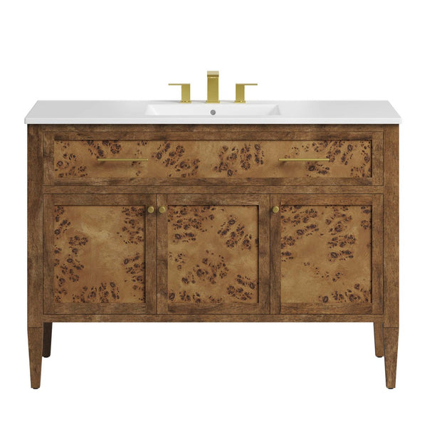 Modway Furniture Elysian 48" Wood Single Sink Bathroom Vanity - Handcrafted Mango & Burl Design with Storage Solutions EEI-6452-WHI-BRN