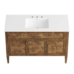 Modway Furniture Elysian 48" Wood Single Sink Bathroom Vanity - Handcrafted Mango & Burl Design with Storage Solutions EEI-6452-WHI-BRN
