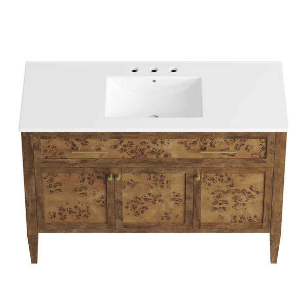 Modway Furniture Elysian 48" Wood Single Sink Bathroom Vanity - Handcrafted Mango & Burl Design with Storage Solutions EEI-6452-WHI-BRN