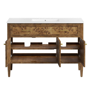 Modway Furniture Elysian 48" Wood Single Sink Bathroom Vanity - Handcrafted Mango & Burl Design with Storage Solutions EEI-6452-WHI-BRN