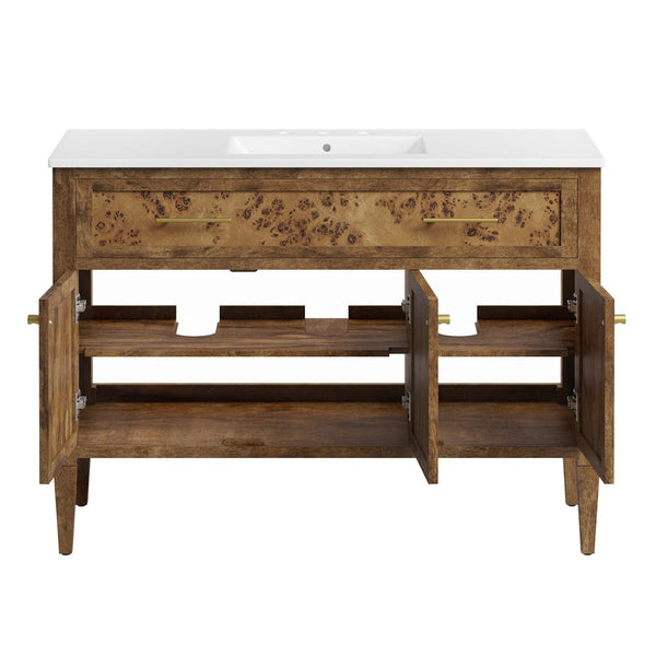 Modway Furniture Elysian 48" Wood Single Sink Bathroom Vanity - Handcrafted Mango & Burl Design with Storage Solutions EEI-6452-WHI-BRN