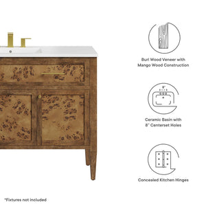 Modway Furniture Elysian 48" Wood Single Sink Bathroom Vanity - Handcrafted Mango & Burl Design with Storage Solutions EEI-6452-WHI-BRN