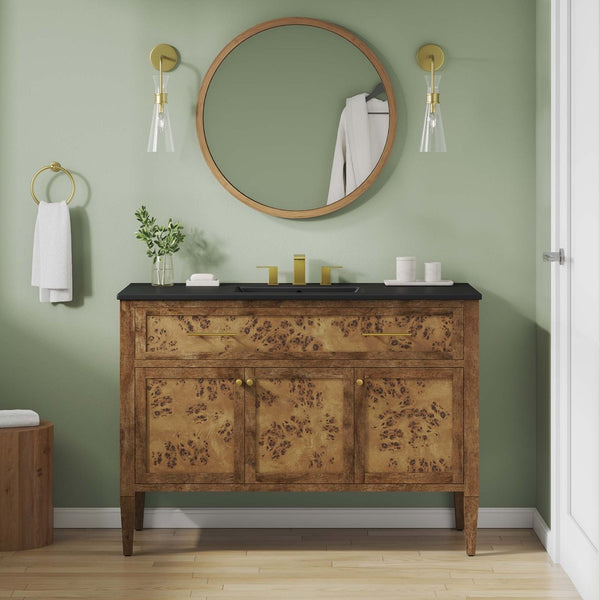 Modway Furniture Elysian 48" Wood Single Sink Bathroom Vanity - Modern Mango Wood Design with Smart Storage & Style EEI-6453-BLK-BRN