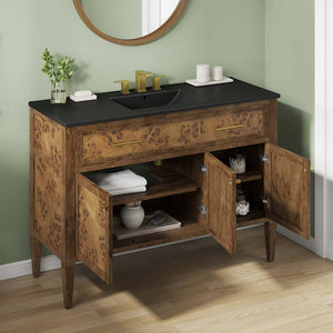 Modway Furniture Elysian 48" Wood Single Sink Bathroom Vanity - Modern Mango Wood Design with Smart Storage & Style EEI-6453-BLK-BRN