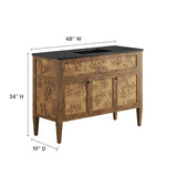 Modway Furniture Elysian 48" Wood Single Sink Bathroom Vanity Black Brown 18.5 x 48 x 39.5