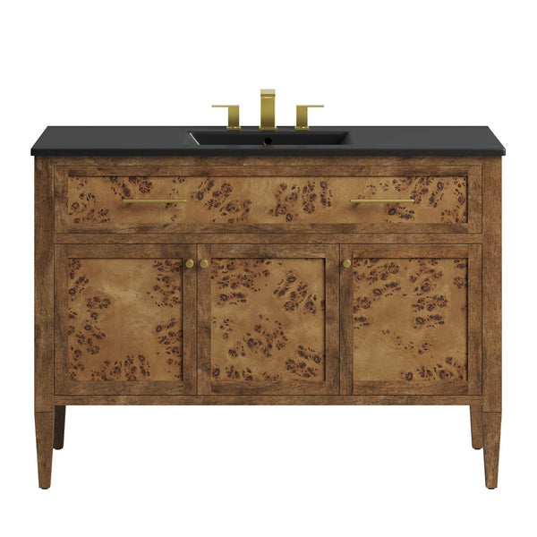 Modway Furniture Elysian 48" Wood Single Sink Bathroom Vanity - Modern Mango Wood Design with Smart Storage & Style EEI-6453-BLK-BRN