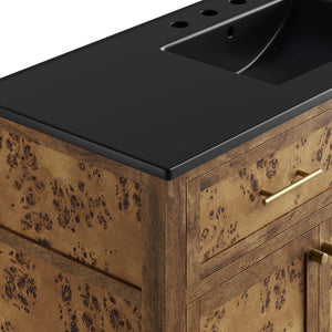 Modway Furniture Elysian 48" Wood Single Sink Bathroom Vanity - Modern Mango Wood Design with Smart Storage & Style EEI-6453-BLK-BRN