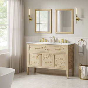 Modway Furniture Elysian 48" Double Sink Bathroom Vanity - Organic Mango Wood with Modern Burl Finish & Storage Solution EEI-6454-WHI-BUR