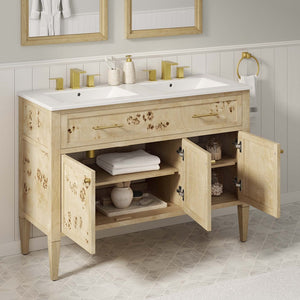 Modway Furniture Elysian 48" Double Sink Bathroom Vanity - Organic Mango Wood with Modern Burl Finish & Storage Solution EEI-6454-WHI-BUR