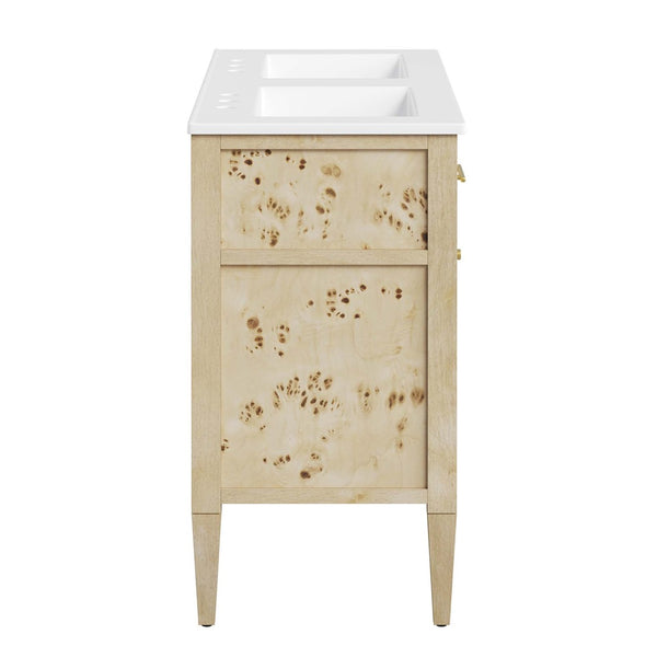 Modway Furniture Elysian 48" Double Sink Bathroom Vanity - Organic Mango Wood with Modern Burl Finish & Storage Solution EEI-6454-WHI-BUR