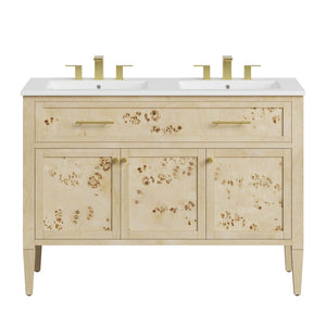 Modway Furniture Elysian 48" Double Sink Bathroom Vanity - Organic Mango Wood with Modern Burl Finish & Storage Solution EEI-6454-WHI-BUR