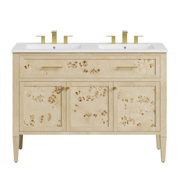 Modway Furniture Elysian 48" Double Sink Bathroom Vanity - Organic Mango Wood with Modern Burl Finish & Storage Solution EEI-6454-WHI-BUR