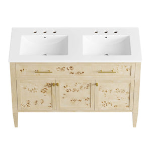Modway Furniture Elysian 48" Double Sink Bathroom Vanity - Organic Mango Wood with Modern Burl Finish & Storage Solution EEI-6454-WHI-BUR