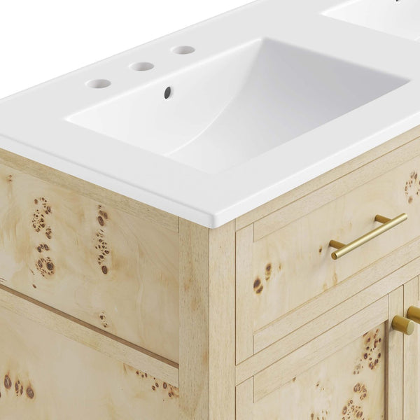 Modway Furniture Elysian 48" Double Sink Bathroom Vanity - Organic Mango Wood with Modern Burl Finish & Storage Solution EEI-6454-WHI-BUR