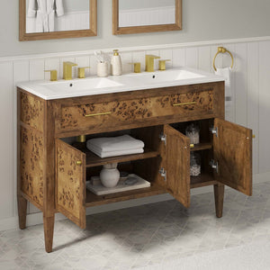 Modway Furniture Elysian 48" Double Sink Bathroom Vanity in Solid Mango Wood - Modern Elegance & Smart Storage Solutions EEI-6456-WHI-BRN