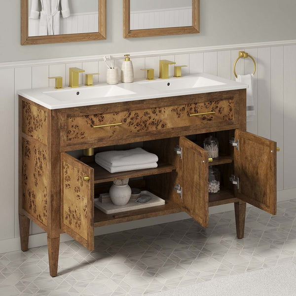 Modway Furniture Elysian 48" Double Sink Bathroom Vanity in Solid Mango Wood - Modern Elegance & Smart Storage Solutions EEI-6456-WHI-BRN