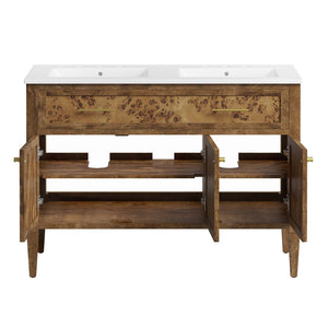 Modway Furniture Elysian 48" Double Sink Bathroom Vanity in Solid Mango Wood - Modern Elegance & Smart Storage Solutions EEI-6456-WHI-BRN