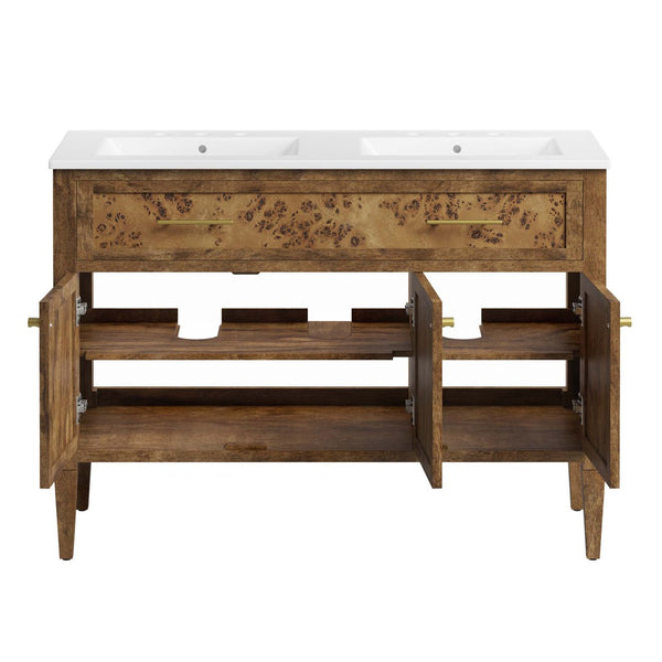 Modway Furniture Elysian 48" Double Sink Bathroom Vanity in Solid Mango Wood - Modern Elegance & Smart Storage Solutions EEI-6456-WHI-BRN