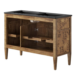 Modway Furniture Elysian 48" Double Sink Vanity - Handcrafted Mango Wood with Modern Mid-Century Design & Storage EEI-6457-BLK-BRN