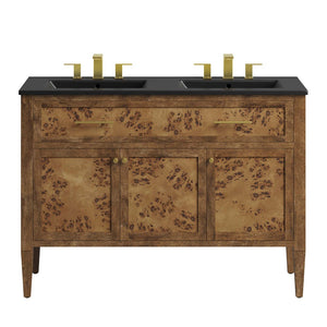 Modway Furniture Elysian 48" Double Sink Vanity - Handcrafted Mango Wood with Modern Mid-Century Design & Storage EEI-6457-BLK-BRN