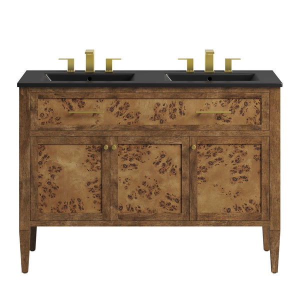 Modway Furniture Elysian 48" Double Sink Vanity - Handcrafted Mango Wood with Modern Mid-Century Design & Storage EEI-6457-BLK-BRN