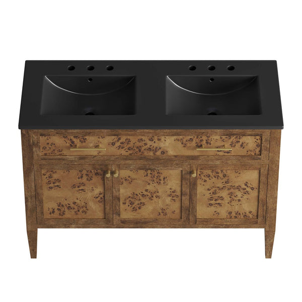 Modway Furniture Elysian 48" Double Sink Vanity - Handcrafted Mango Wood with Modern Mid-Century Design & Storage EEI-6457-BLK-BRN