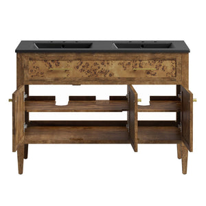 Modway Furniture Elysian 48" Double Sink Vanity - Handcrafted Mango Wood with Modern Mid-Century Design & Storage EEI-6457-BLK-BRN