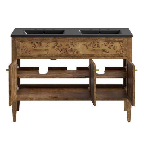 Modway Furniture Elysian 48" Double Sink Vanity - Handcrafted Mango Wood with Modern Mid-Century Design & Storage EEI-6457-BLK-BRN
