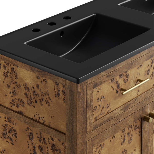 Modway Furniture Elysian 48" Double Sink Vanity - Handcrafted Mango Wood with Modern Mid-Century Design & Storage EEI-6457-BLK-BRN