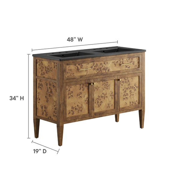 Modway Furniture Elysian 48" Double Sink Vanity - Handcrafted Mango Wood with Modern Mid-Century Design & Storage EEI-6457-BLK-BRN